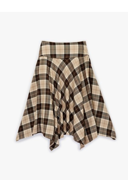 Women'S Brown Check Plaid Midi Skirt