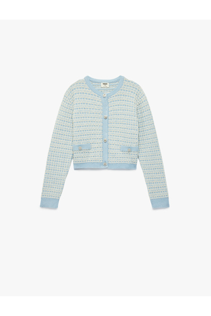 Girl'S Blue Check Knit Cardigan