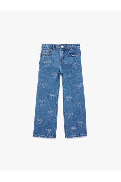 Girl'S Dark Indigo Printed Jeans