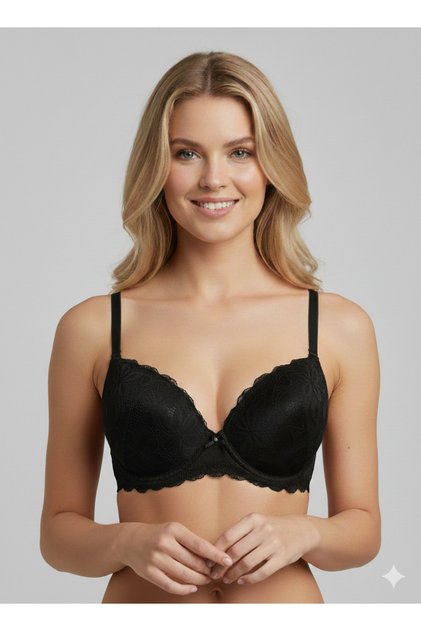 Women's Black V620161 Milan Underwire Push up / Padded Lace Comfy Bra