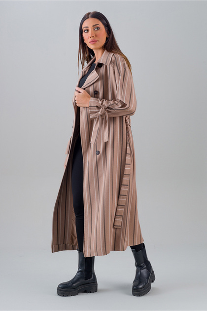 Kadın Çizi Desenli Trençkot Oversize