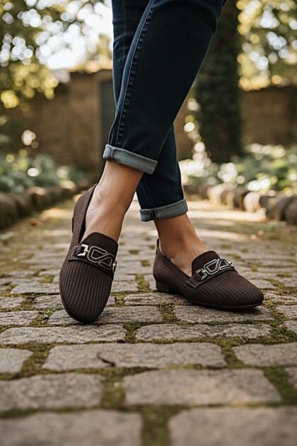 Tri̇ko Knitted Flexible and Stylish Home and Outdoor Daily Women's Flat Shoes