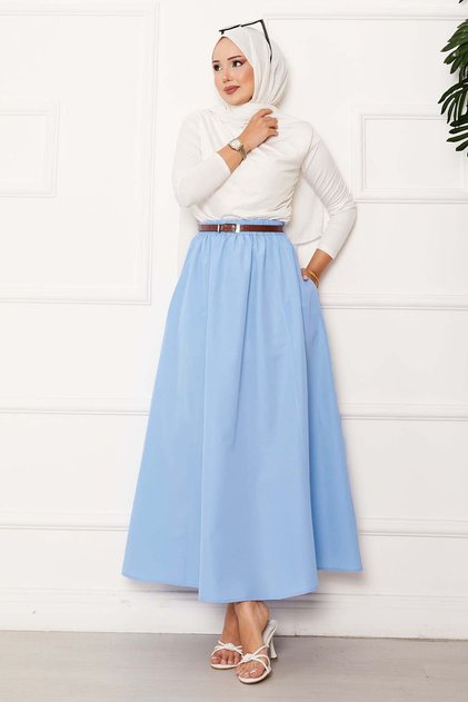 Pocket Detailed Sports Cotton Skirt Baby Blue