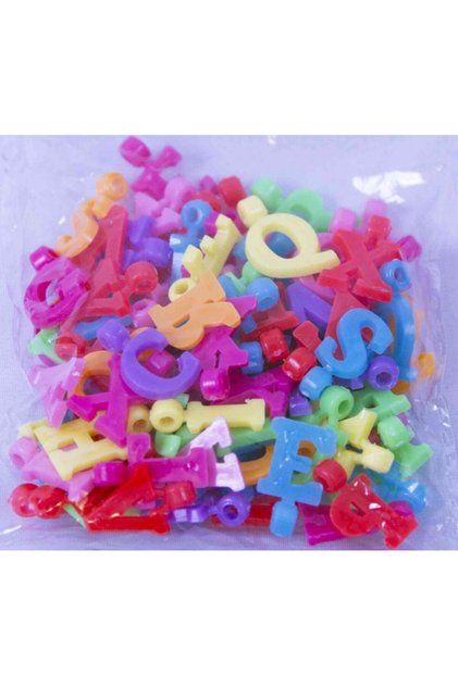 Accesorii creatie - margele alfabet plastic, diverse culori, set 80-100 buc,