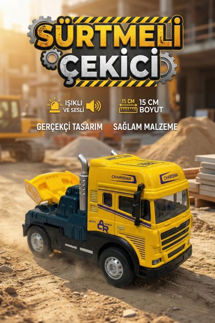 Işıklı Sesli Sürtmeli Çekici Kamyon Die-Cast Oyuncak Araba 15 cm