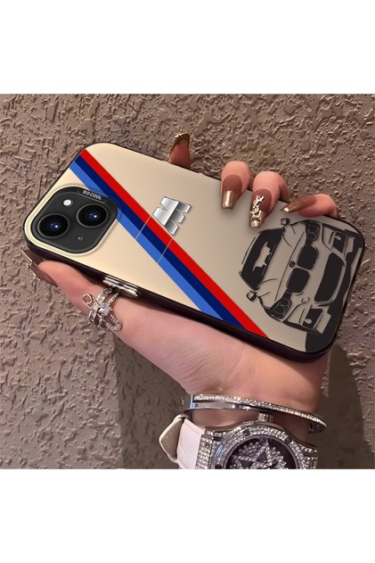 iPhone 14 Plus Compatible Silicone Bmw Patterned Edge Hard Back Anti-Fall Phone Case