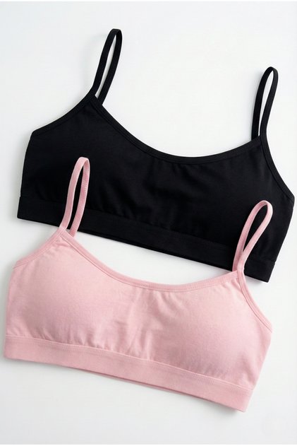 2 Pieces of Cotton Bustier Bralet with Rope Straps and Removable Pads - Athlete Half Tank Top