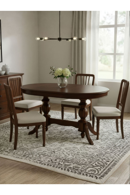 Montclair Çift Baba Ayaklı Masif Ahşap Oval Yemek Masası 100x170