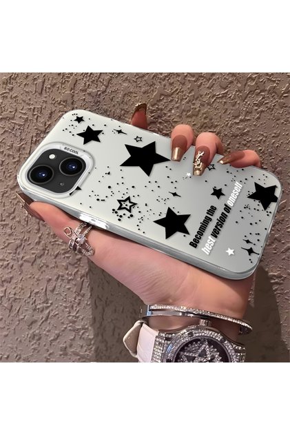 iPhone 13 Compatible Stars Patterned Silicone Edge Hard Back Anti-Fall Phone Case Colorful