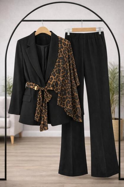 LEOPAR ŞİFON DETAYLI BLAZER TAKIM