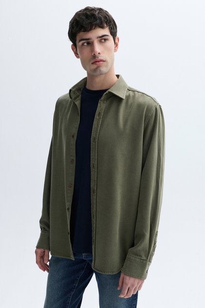 Men's Navy Blue Regular Fit Long Sleeve Lyocell Shirt