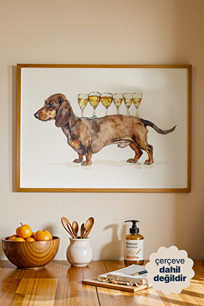 "The Party Trick" - Suluboya Sosis Köpek ve Denge Posteri (Çerçevesiz)
