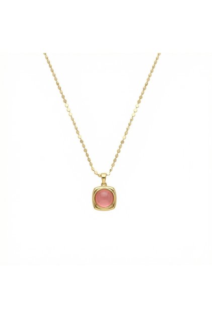 316L Steel Anti-Tarnish Women's Necklace | Gold Color Pink Stone Women's Necklace 55cm