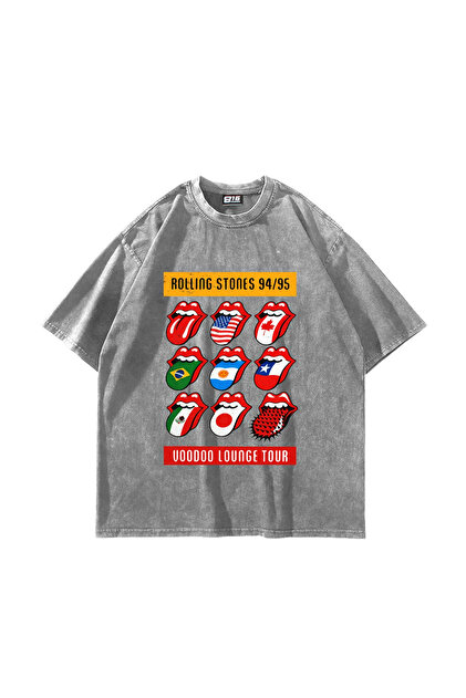 Rolling Stones Tour Printed Oversize Unisex Washable White Tshirt