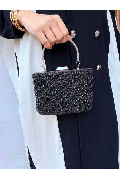 Kadın Taşlı El ve Uzun Zincir Askılı Kova Model Abiye Çanta ( Düğün Nişan Nikah Balo Mezuniyet )