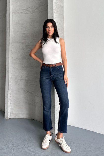 Ankle Length Slim Fit Mom Dark Blue Jean Tint Brown