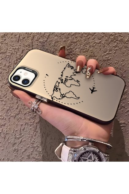 iPhone 12 Compatible Silicone Edge Hard Back Anti-Fall Phone Case with Airplane Pattern