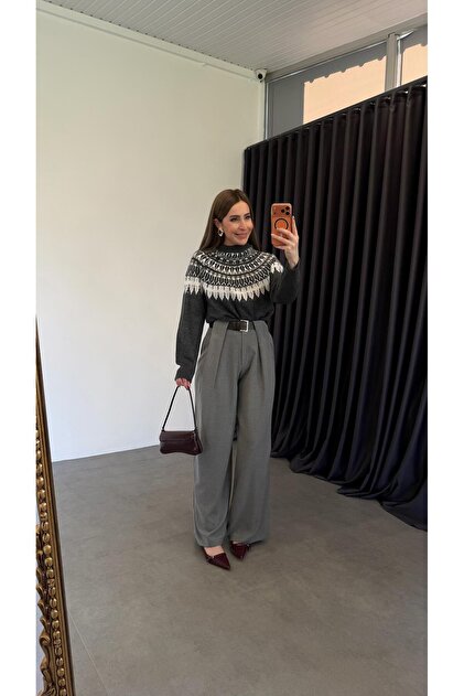 Front Pencil Belted Trousers Gray