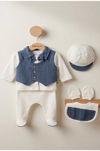Kidsalya Baby Boy Vest with Bow Tie 5-Piece Hospital Release Newborn Set Navy Blue