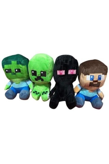 Set de 4 figurine de pluș Minecraft, 28 cm, multicolore
