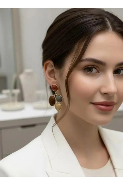 Brass Karamaz Jewelry Gold Color Grape Bunch Colorful Vitage Design Women Earrings