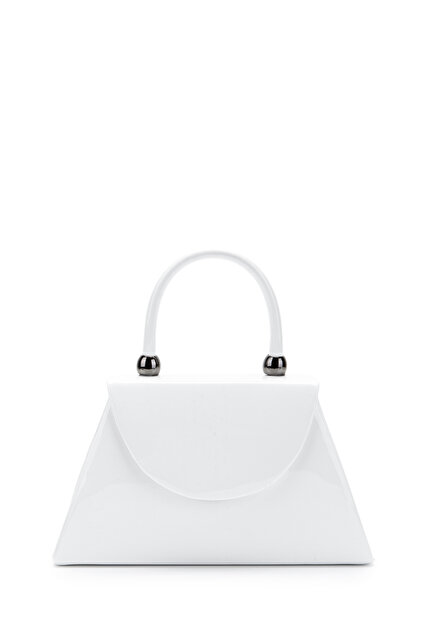 Asymmetrical Design Sasha Handbag White Patent Leather
