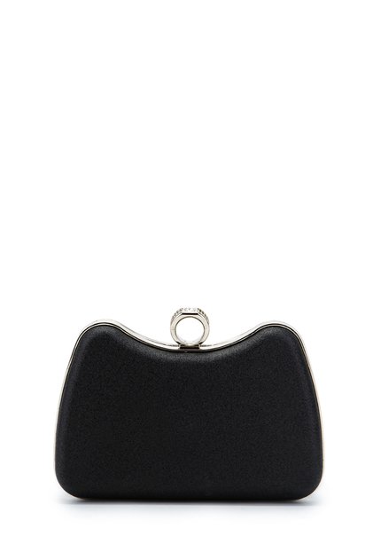 Ringclip Detaillierte silberne Morton Abendtasche Schwarz