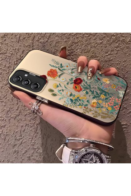 Samsung Galaxy A24 Compatible Silicone Edge Hard Back Anti-Fall Phone Case Flowers Pattern