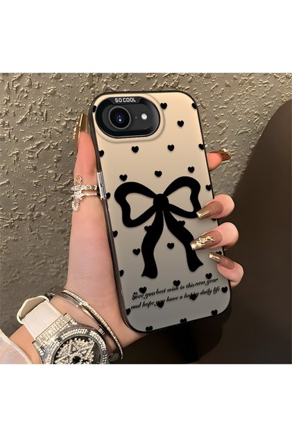 iPhone 17E Compatible Silicone Edge Hard Back Anti-Fall Phone Case with Bow Pattern