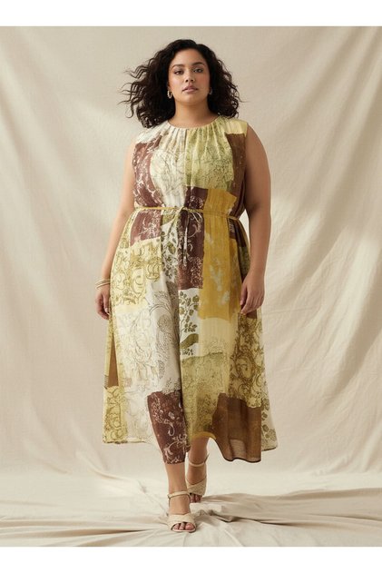 Patch Print A-line Women Dress with Belt