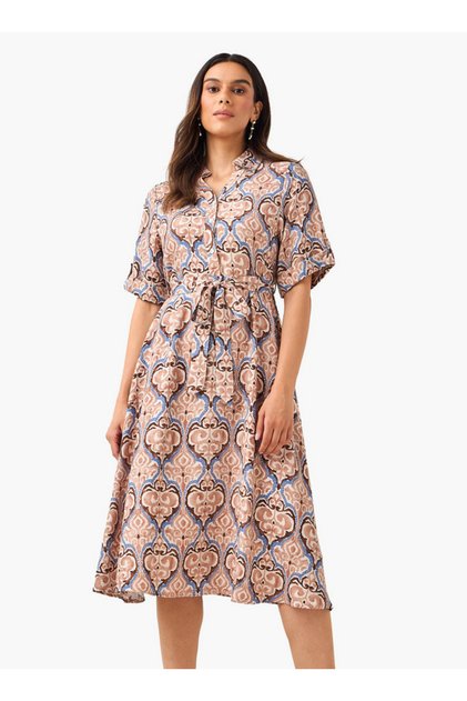 Belted Midi Shirt Dress with Printed Design