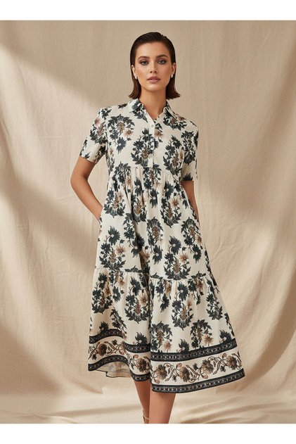 Floral Print Tiered Women Dress with Pocket