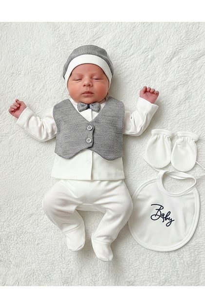 100% Cotton Baby Boy Newborn 5 Piece Hospital Outfit / Bodysuit Set / Mevlüt