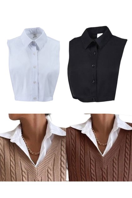 2’li Paket Gömlek Yakası Siyah ve Beyaz Kazak İçine Dekolte Kapatıcı İçlik Yaka