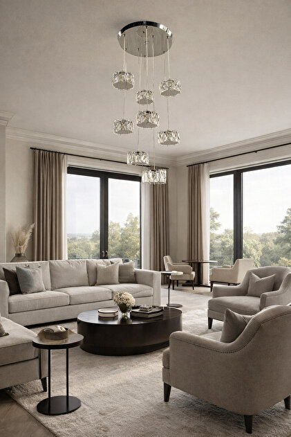 8LİK 8 SARKITLI AURORA GÜMÜŞ Prestige KRİSTAL AVİZE