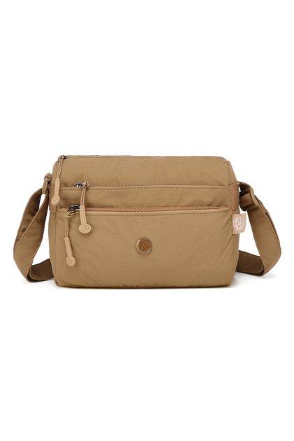 Smart Bags Brown Women's Shoulder Bag Lightweight Fabric Multi-Pocket Crossbody Long Strap