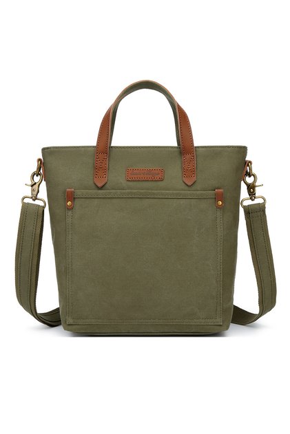Smart Bags Khaki Women's Shoulder Bag Canvas Fabric with Genuine Leather Detail and Long Strap
