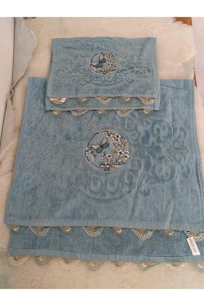 طقم مناشف مع تطريز يدوي للفتيات الأم (50x90 سم + 30x50 سم 2 حافة مطرزة)