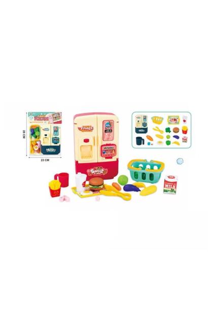 Mini Fridge Kitchen Play Set for Kids with Fruits and Bottles-19PCS -Pink