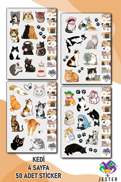 Confused Cat 4-Pack Stickers, Decals, Diary, Agenda, Planner, Bullet, Journal, Scrapbook