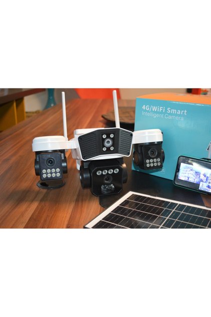 3 Kameralı Solar Wifi İnternet kablosuz Güneş Enerjili 3 Lensli Gece Görüşlü Güvenlik Kamerası