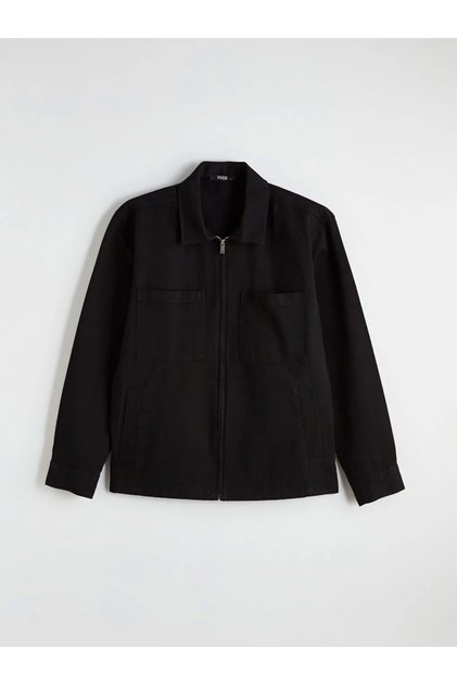 Black Loose Fit Men's Gabardine Shirt Jacket