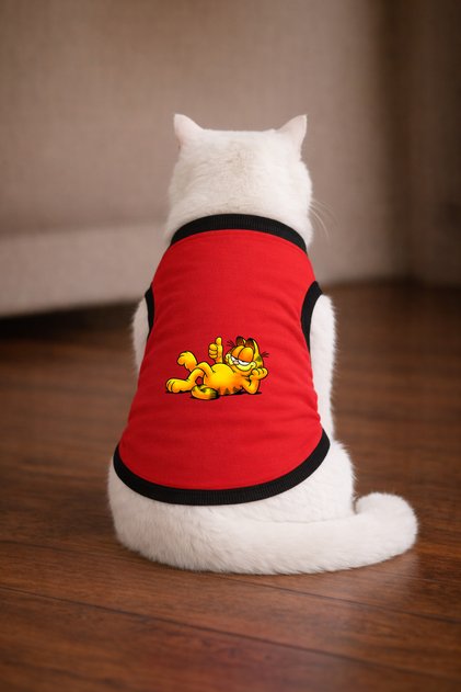 Red Garf2 Cat Printed Cat Tshirt Size m Cat Clothing (100% Cotton Combed)