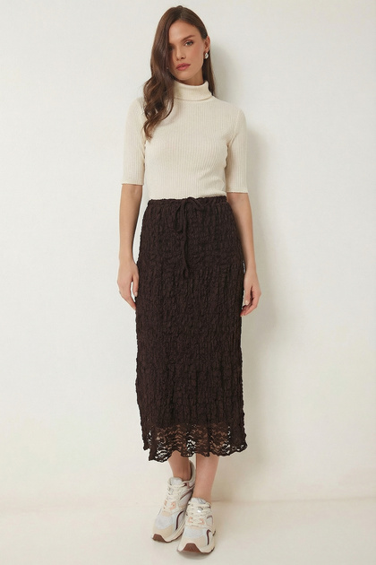 Lined Summer Midi Lace Skirt Lcr0109 Brown