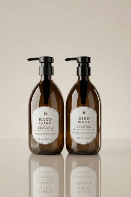 Set of 2 Amber Glass Soap Dispensers 500ml - Dishwashing Liquid Dispenser and Liquid Soap Dispenser | 500Hdgg
