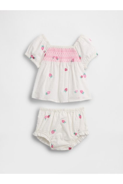 Bebek Beyaz Smocked Strawberry Outfit Set