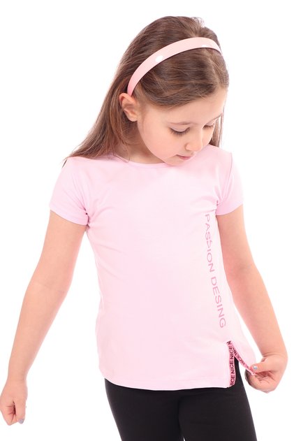 Baby Girl Printed Crew Neck Short Sleeve T-Shirt - Slit Design