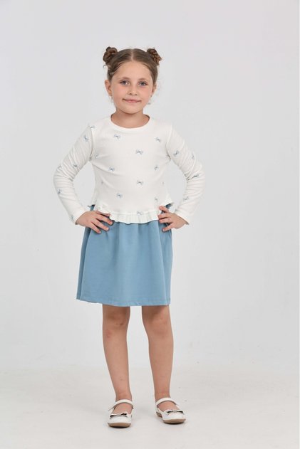 Girl's Printed Relax Fit Crew Neck Long Sleeve Dress - Color Block