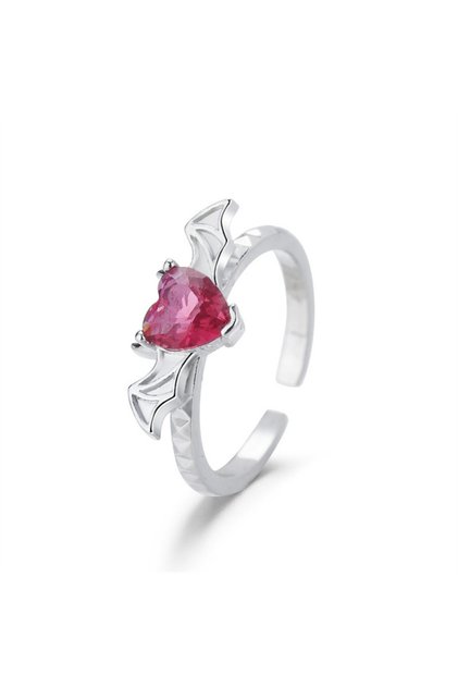 Inel dama, model fashion cu liliac si inima din cristal de sticla, reglabil, argintiu, EFAYN