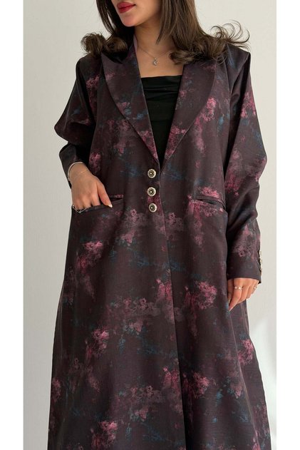 MWT1037 - عباية بليزر طباعة | Printed Blazer Abaya